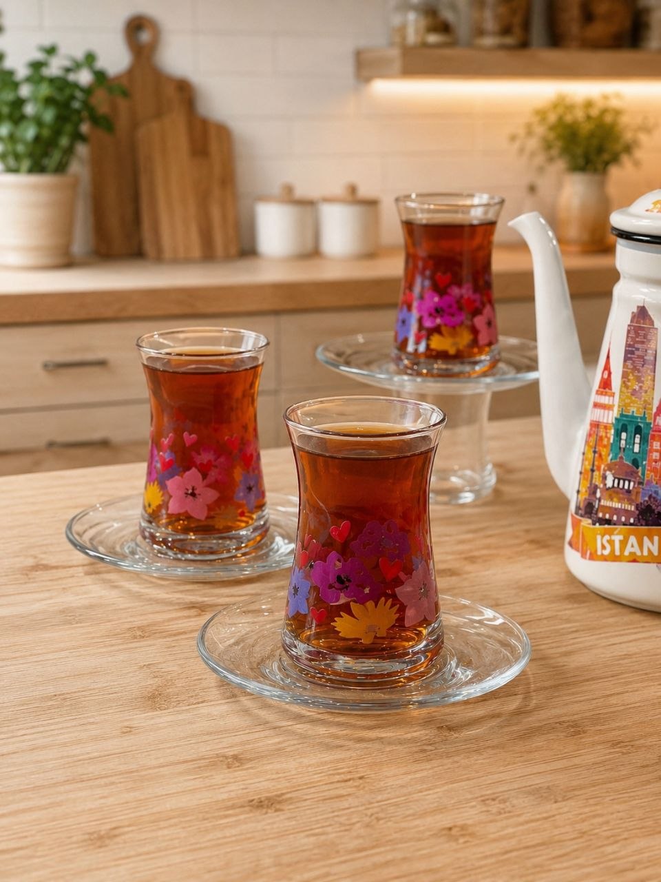 استکان نعلبکی 8 پارچه Flower love محصول Paşabahçe ترکیه🇹🇷🇹🇷🇹🇷