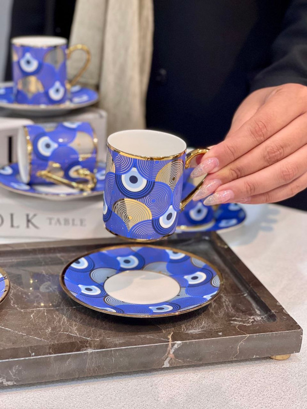 شارژ مجدد پروفروش ترین ست قهوه خوری 🧿mavi nazar🧿 محصول Kosova ترکیه🇹🇷🇹🇷🇹🇷
