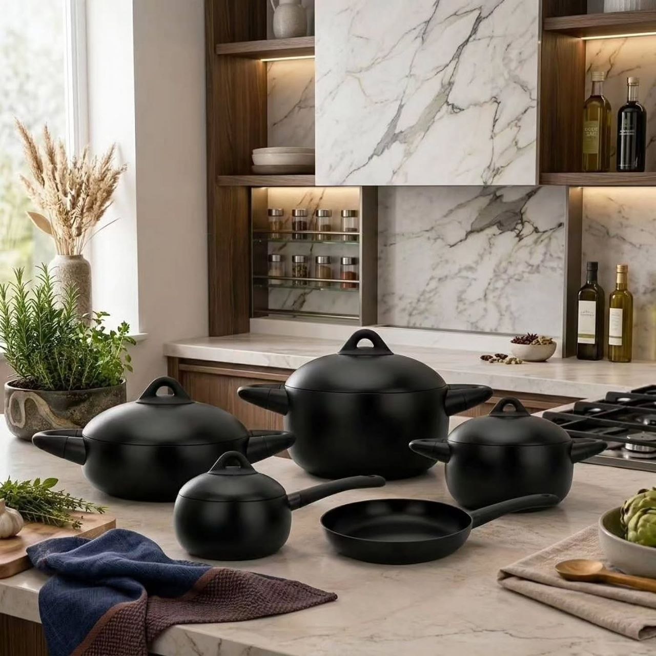 سرویس قابلمه 9 پارچه black stone(Dolçe) محصول arow ترکیه🇹🇷🇹🇷🇹🇷