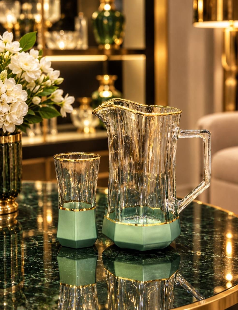 پارچ ولیوان گلکسی سبز زمردی